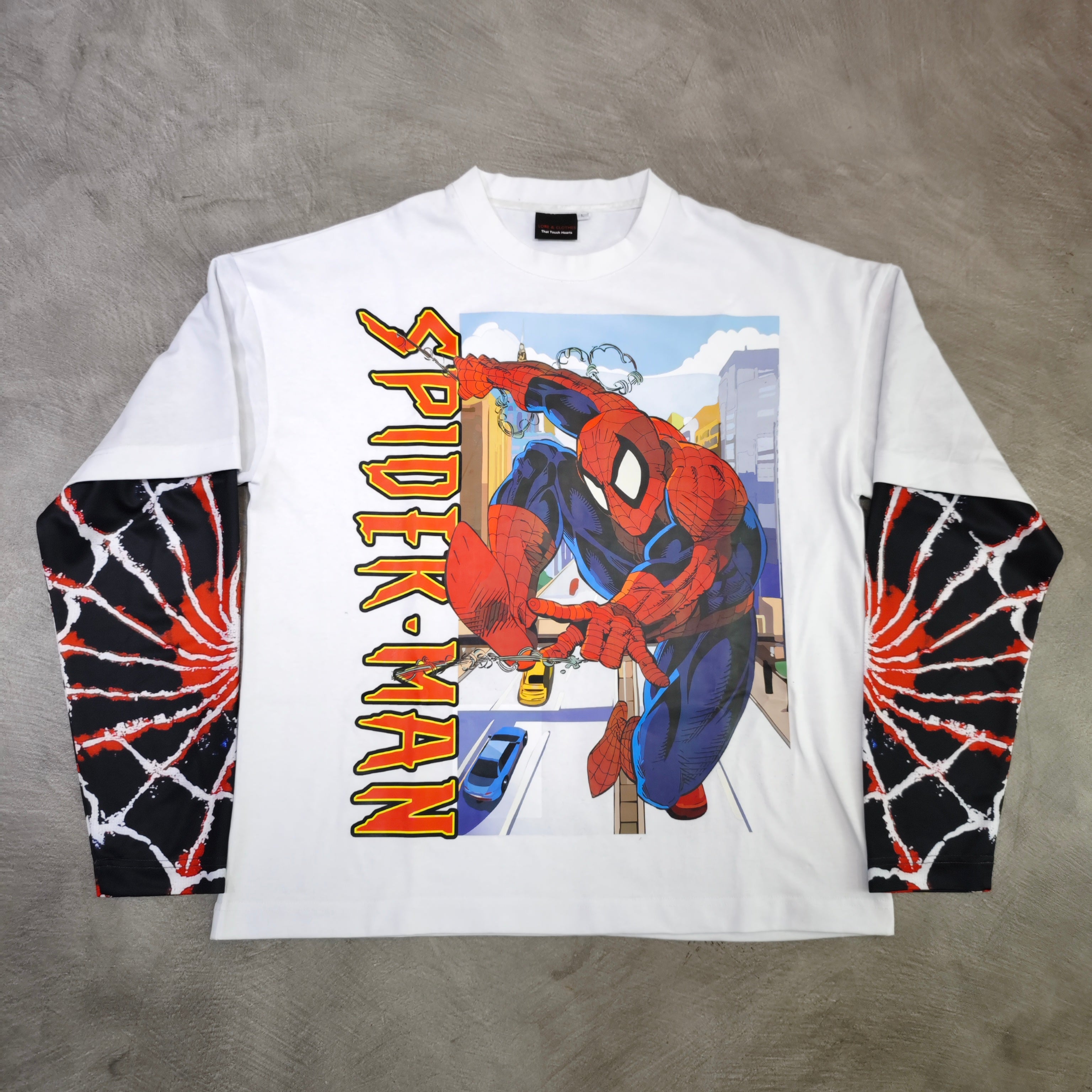 MEGALORE MEGA SPIDEY STACKED LONG SLEEVE T SHIRT