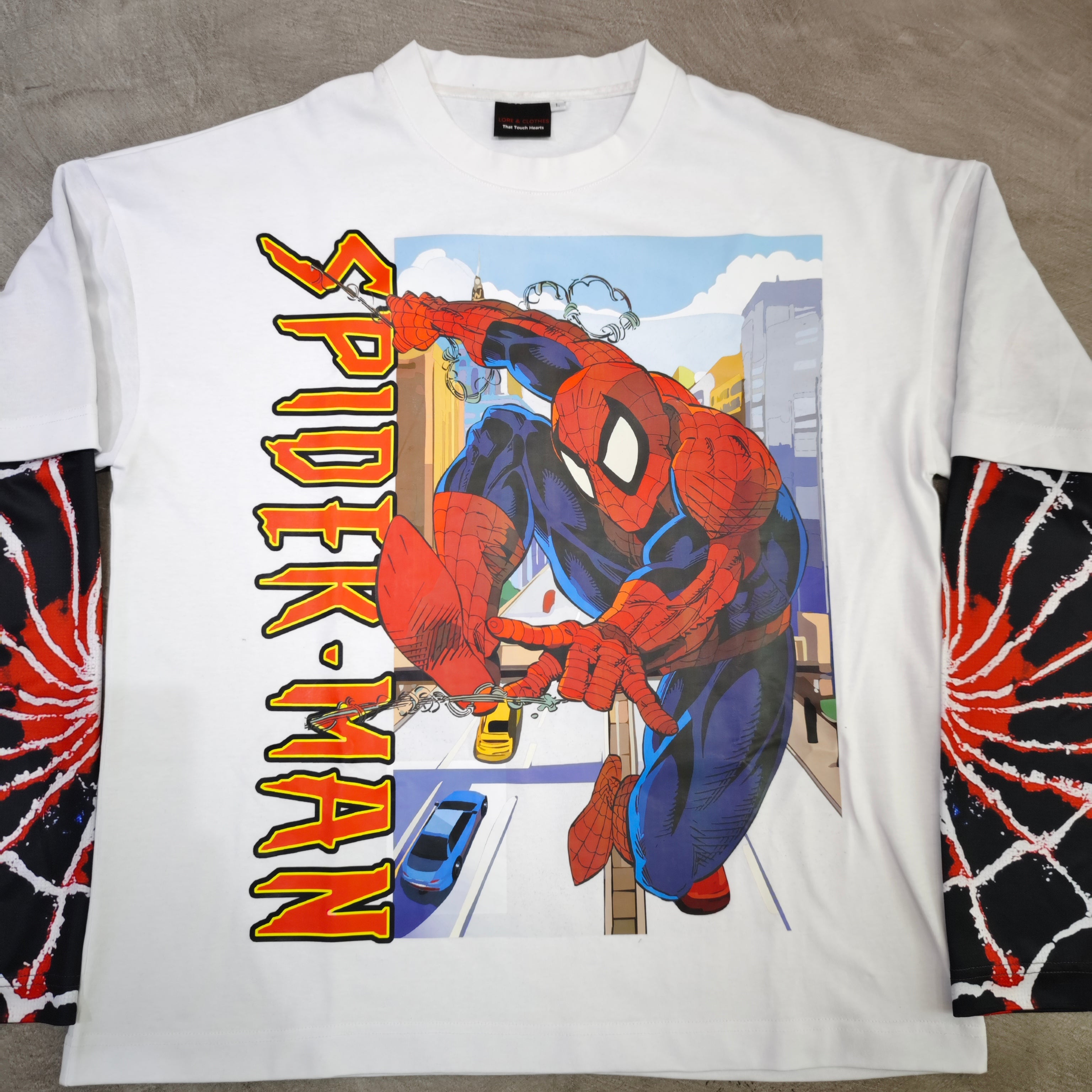 MEGALORE MEGA SPIDEY STACKED LONG SLEEVE T SHIRT